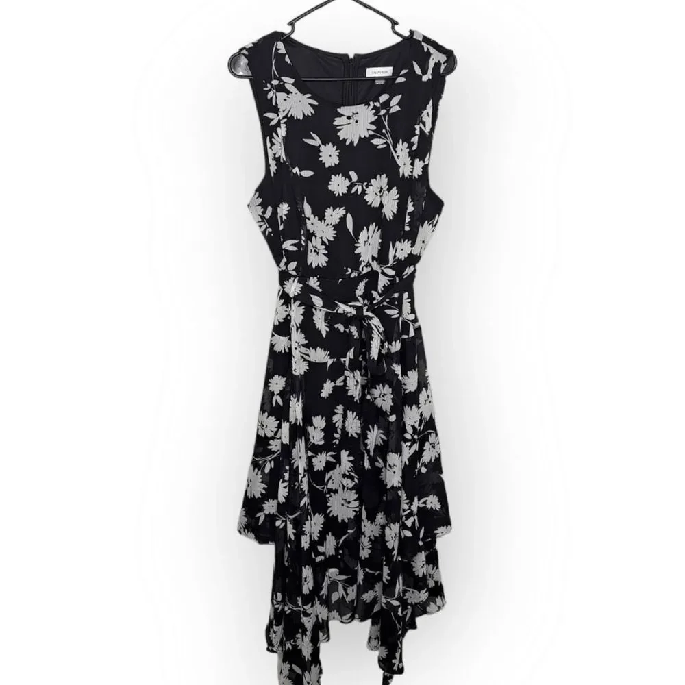 Calvin Klein Floral-Print Chiffon Handkerchief-Hem Midi Dress size 18W - Picture 4 of 12